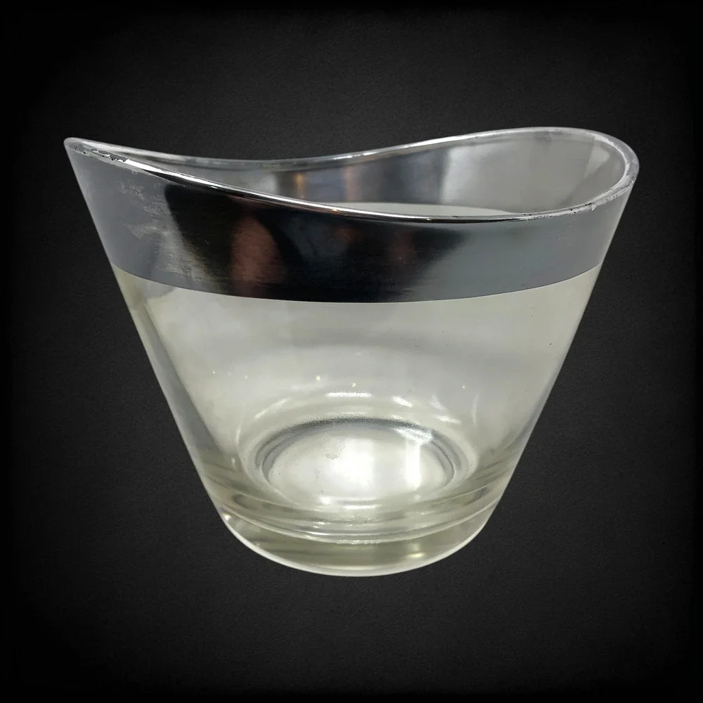 Vtg MCM Sculptural Art Glass Bowl Ice Bucket Silver Band Dorothy Thorpe Style